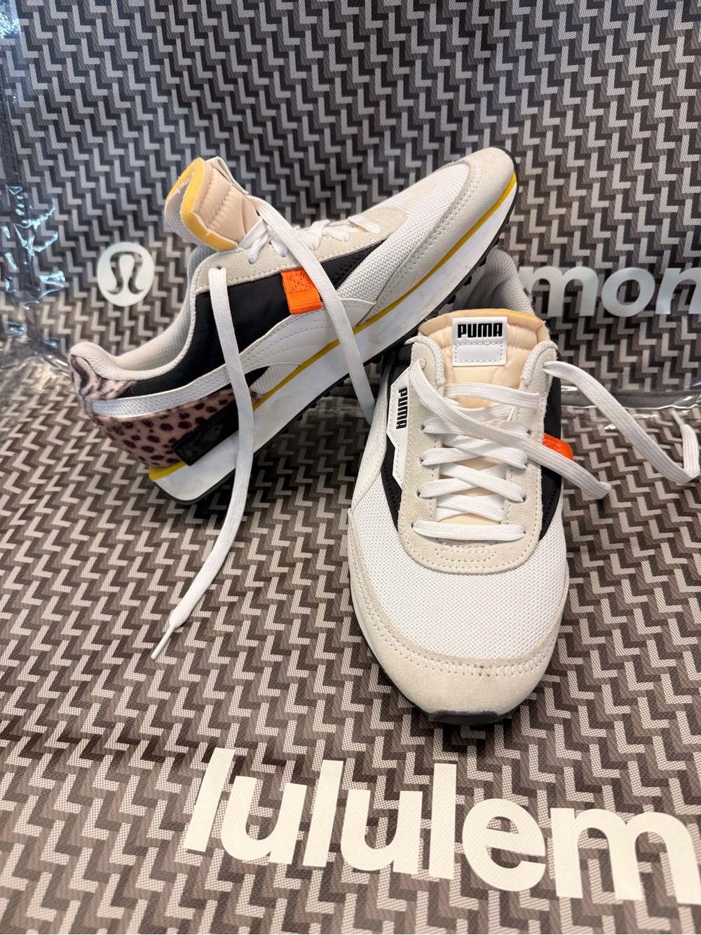 Puma White and Black Retro-Inspired Women's Sneaker with Yellow Accents